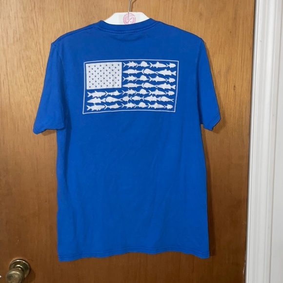 •COLUMBIA•UNISEX BLUE SALTWATER FISH FLAG LOGO SHORT SLEEVE TEE SIZE SMALL - Picture 3 of 6